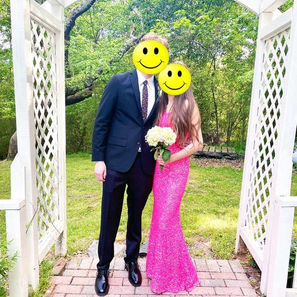 STUNNING PROM HOMECOMING DRESS, Aleta Long Open Back HOT PINK Sequined Lined, 00 - Picture 4 of 12
